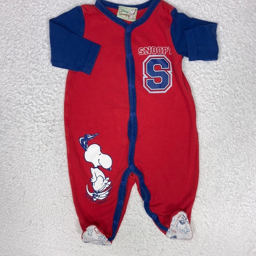 Vintage snoopy 6m red blue snap sleeper pajama